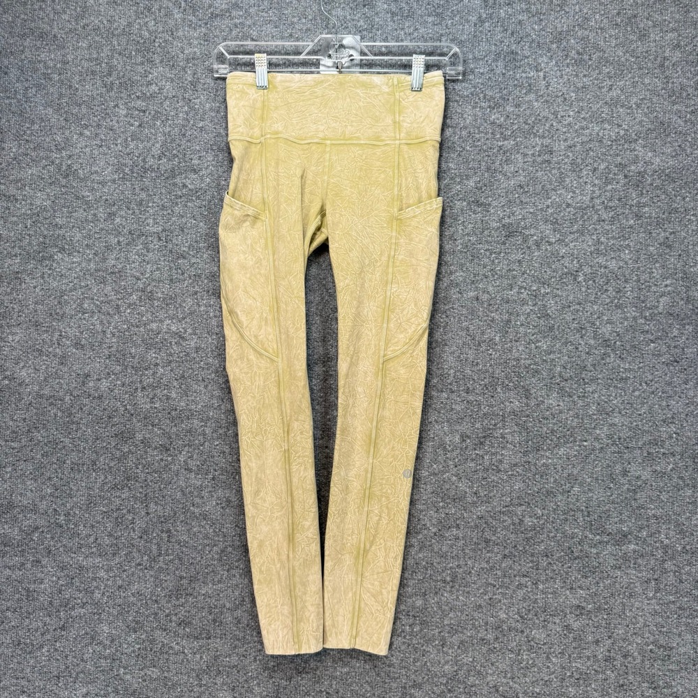 Lululemon Leggings Women 4 Green Acid Wash Side‎ Pockets High Rise Yoga Workout